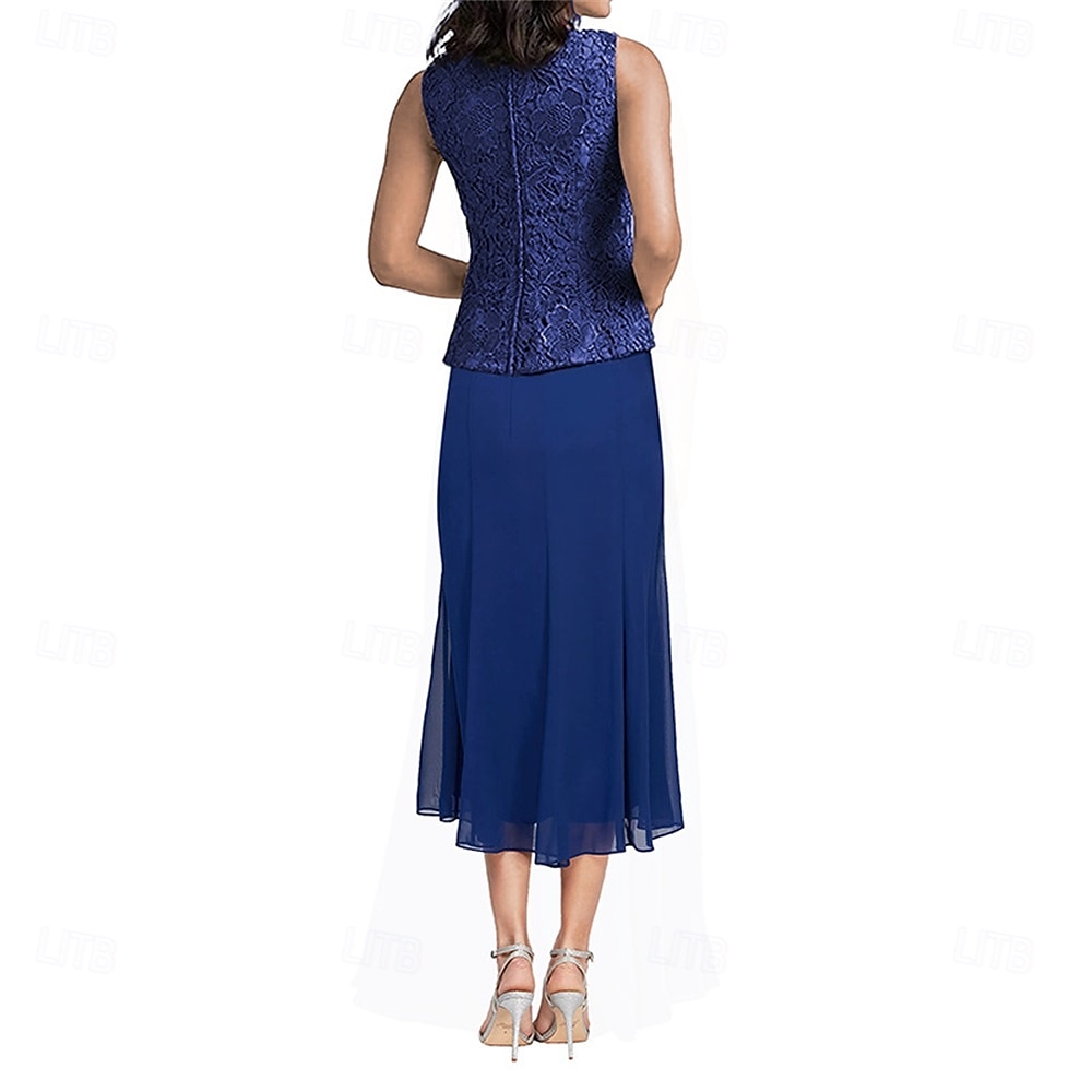 Ensembles de Robes Robe de Mère de Mariée  Élégant Simple Col carré Longueur thé Polyester Manche 3/4 avec Couleur Unie 2025 de 2025 ? $129.99 –P6