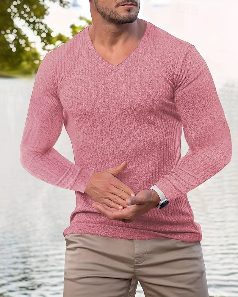Pánské Tričko Tričko Henley Trička Tričko s krátkým rukávem Dlouhý rukáv Do V Jaro & podzim Bez vzoru Módní Designové Základní Jednoduchý Dovolená ulice Jdeme ven Černá Růžová Světle modrá Top tričko 2025 - $15.99 –P1
