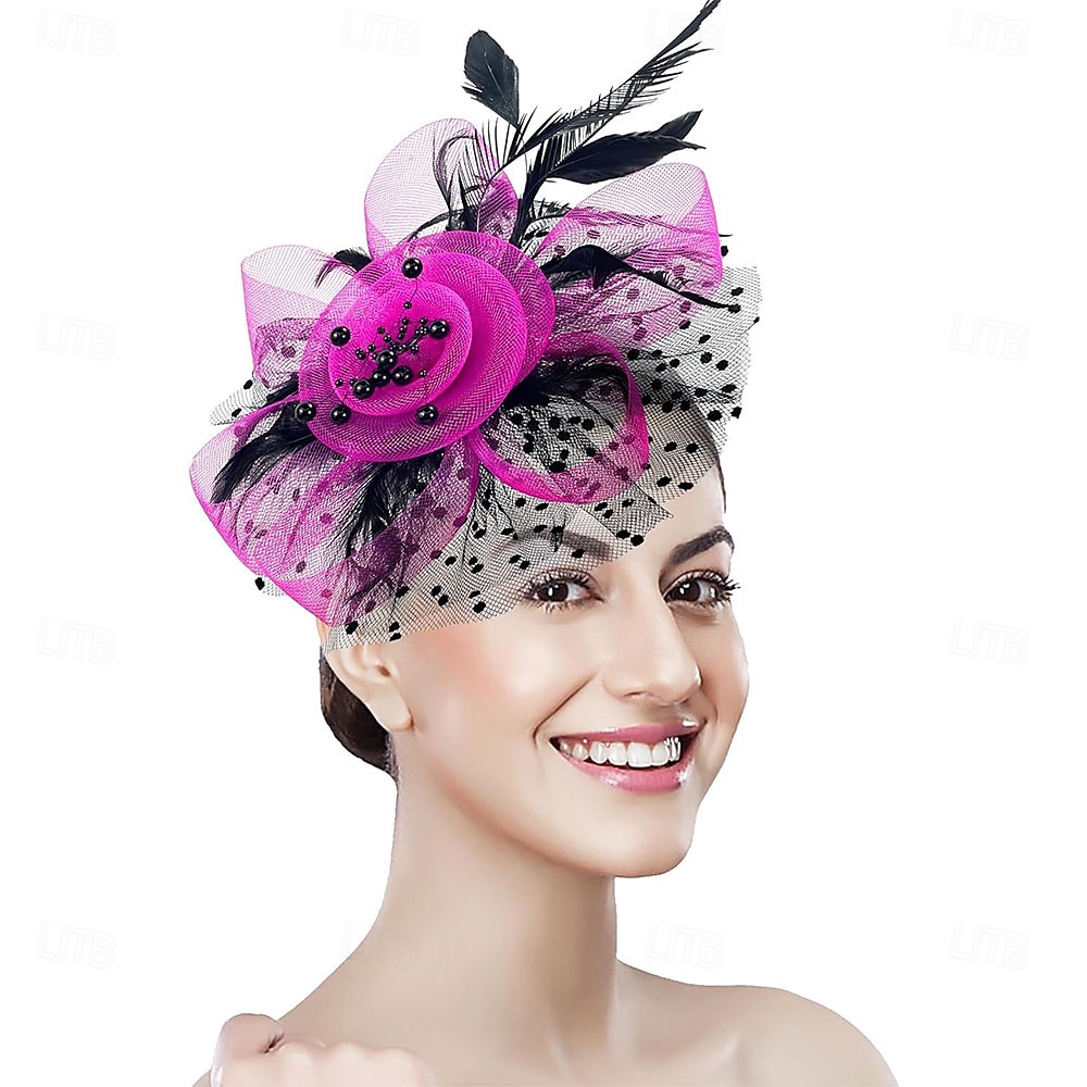 غطاء للرأس ريشة صاف قبعة فيدورا زفاف حفلة ليلية حفلة شاي سباق خيول كوكتيل عتيق لطيف مع ريش خوذة أغطية الرأس 2025 - $48.99 –P29