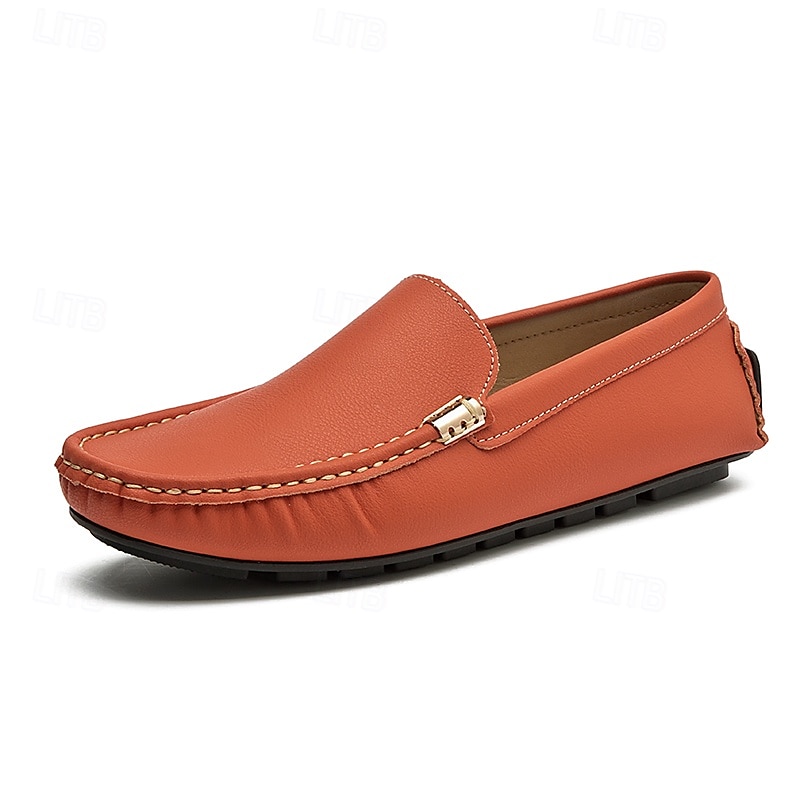 Men's Orange Leather Slip-On Loafers with Gold Zipper Detail, Comfortable Casual Shoes, Perfect for Everyday Wear and Vacation Adventures 2025 - $34.99 –P2