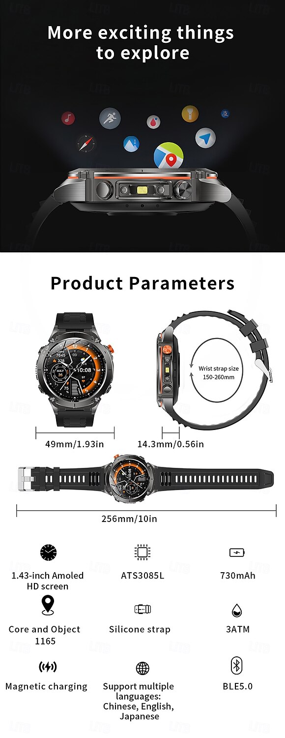 Смарт-часы GPS компас высота на открытом воздухе AMOLED 466*466 HD экран сердечный ритм Bluetooth вызов водонепроницаемые IP68 мужской смарт-браслет подарок на День матери 2026 - $92.99 –P14