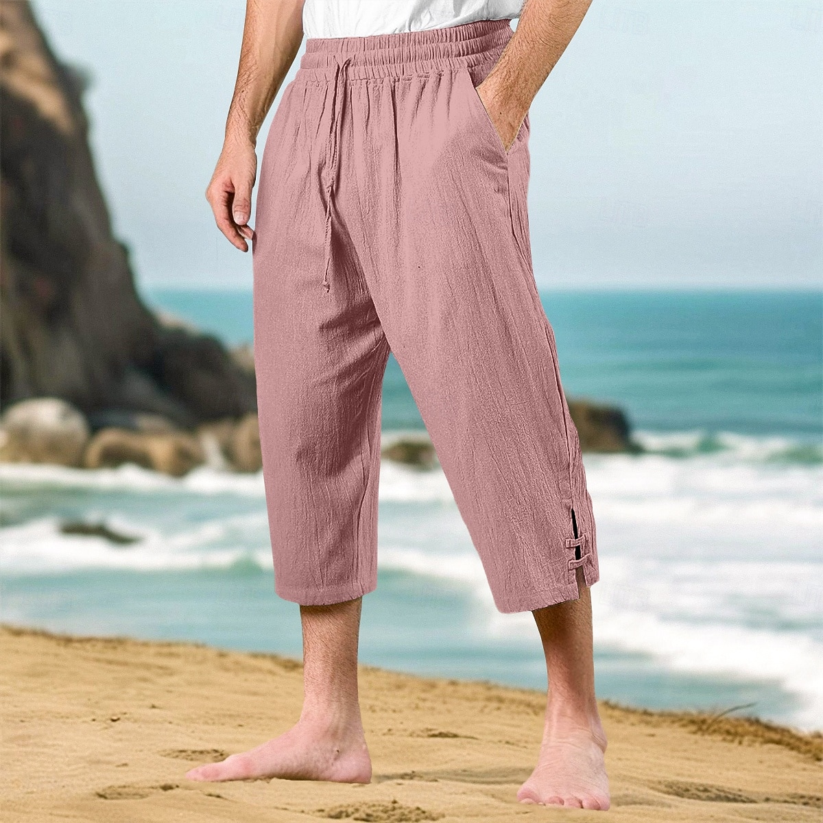 Homens Calças Capri Shorts de linho Shorts de verão Shorts de praia Bolso frontal Pregas Perna reta Tecido Conforto Respirável Comprimento da panturrilha Ao ar livre Férias Festa Férias Moda Ajuste de 2025 por $22.99 –P9