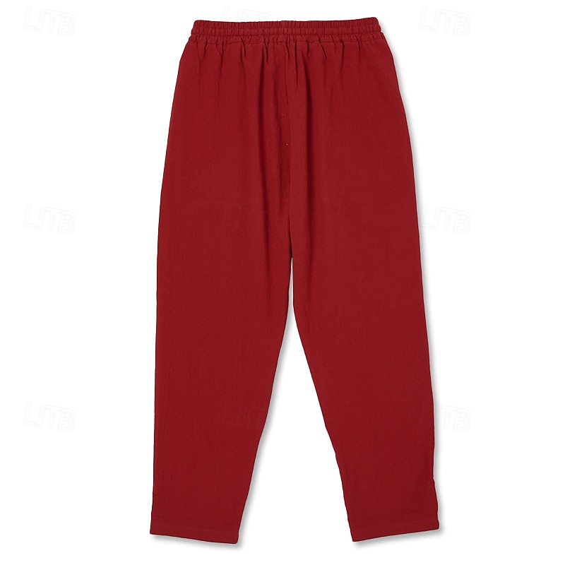 Per uomo Pantaloni di Lino Pantaloni Pantaloni Estivi Ricamato Coulisse Elastico in vita Fiori Comodità Traspirante Lunghezza intera All'aperto Casuale Ferie Moda Retrò Vintage Rosso del 2026 a $13.49 –P8