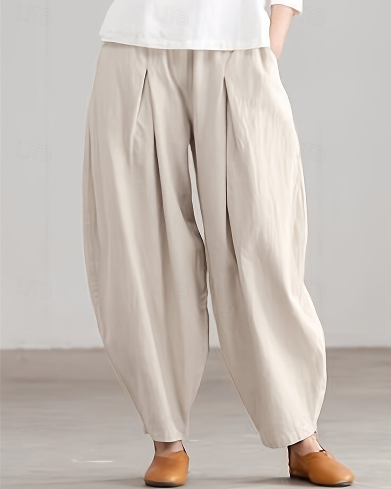 Per donna Pantaloni in cotone e lino Pantaloni harem Moda Streetwear Comfort Lunghezza intera Misura del girovita medio Semplice Tasca Elastico in vita Comodo All'aperto Confortevole Streetwear del 2025 a $24.99 –P1