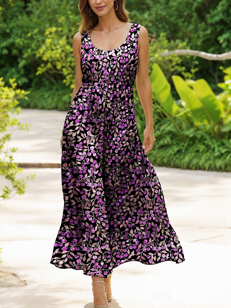 Damen Midikleid Sommerkleid A Linie Kleid Schulterfreies Kleid Elegant Urlaub Lässig Formpassend Blumen Grafik Ärmellos U-Ausschnitt Rundausschnitt Rote Blau Purpur Grün Sommer Frühling 2025 - $35.99 –P5