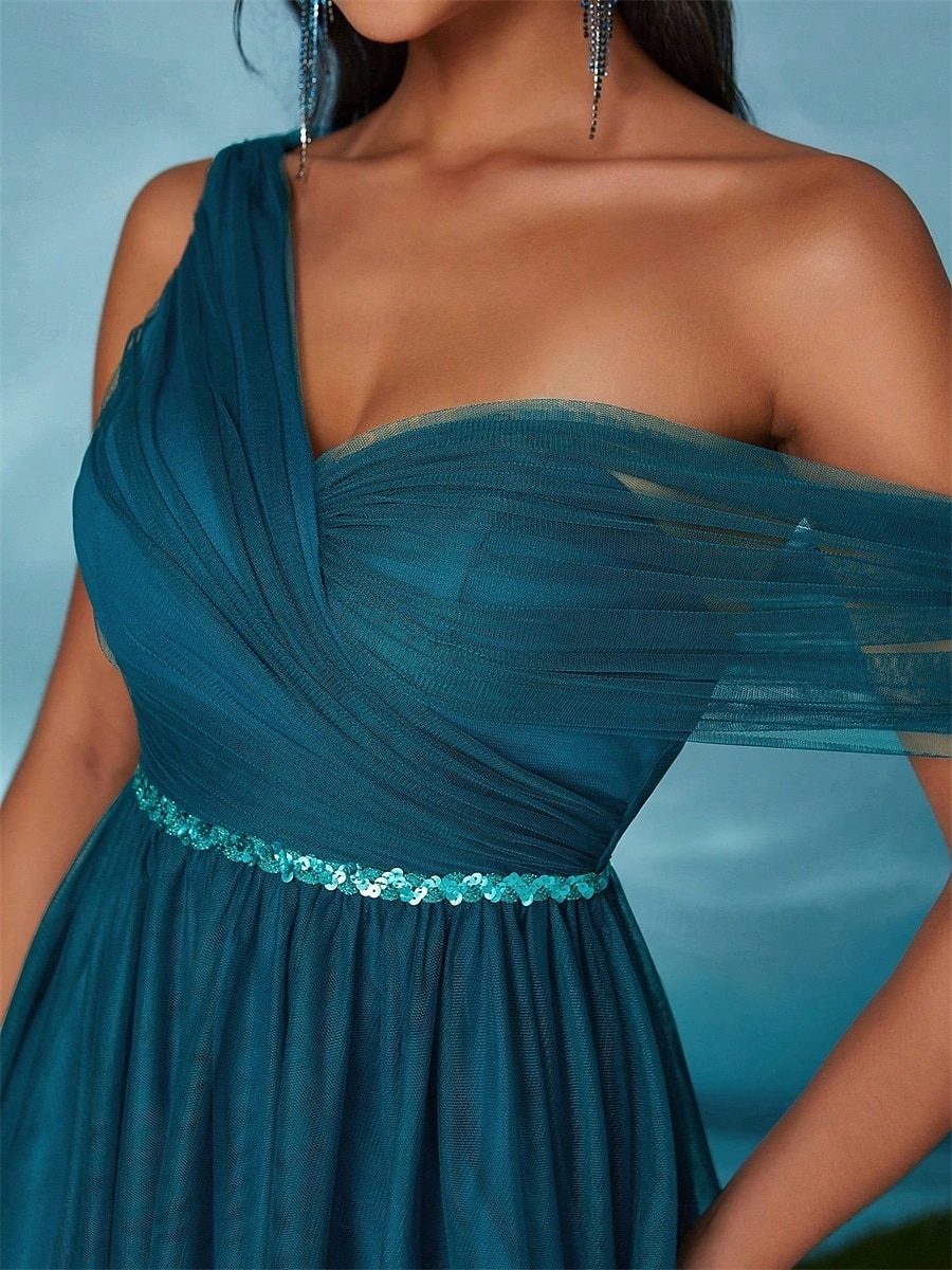 Abiti da festa A-Line Quinceañera Abito da festa Matrimonio Ospite di matrimonio Lunghezza del pavimento Senza maniche Scollo a V Tulle Senza schienale con Faldini del 2025 a $89.99 –P3