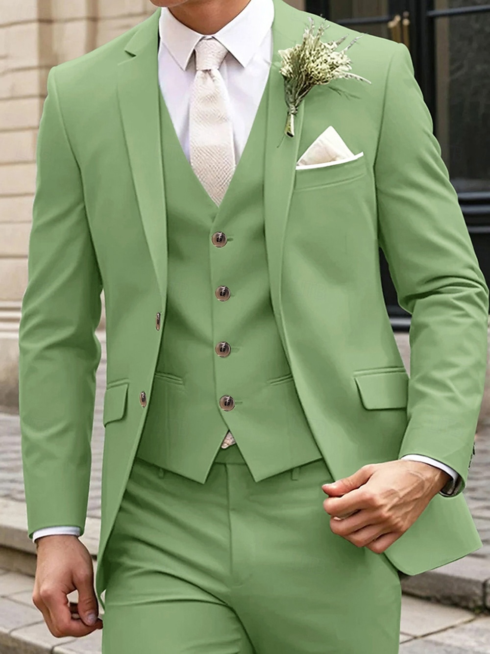 Herren Hochzeits Business Anzüge Schwarz Salbei Formal Sommer Uni Farbige Standard Passform 3-Teilig Einreiher Zwei-Knöpfe 2025 - €114.99 –P3
