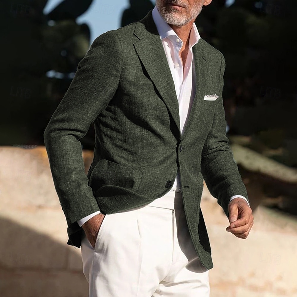 Blazer en lin pour hommes veste de sport mode décontracté été unis blazer en lin bleu poussiéreux vert armée coupe standard à boutons simples 2 boutons de 2025 ? $75.99 –P1