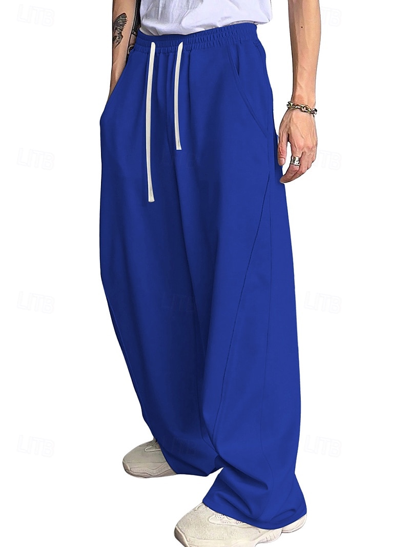Herr Träningsbyxor med vida ben Atletiska byxor Långbyxor Snörning Elastisk midja Slät Komfort Andningsfunktion Ledigt Dagligen Helgdag Sport Mode Svart Vit 2026 - $22.99 –P11