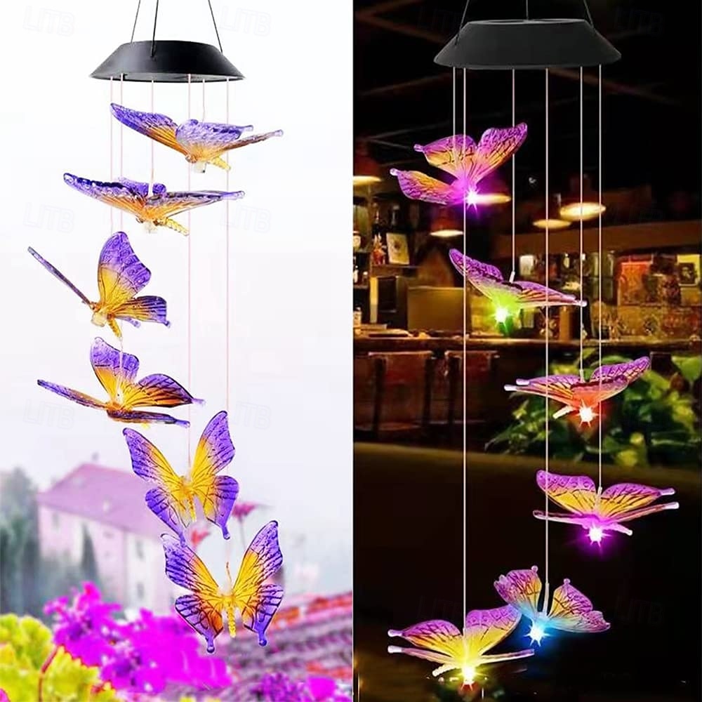 1 luz solar de carillón de viento con forma de mariposa para exteriores, ideal para patio, jardín, terraza, balcón, paisaje, decoración de ambiente. 2025 - $8.49 –P4