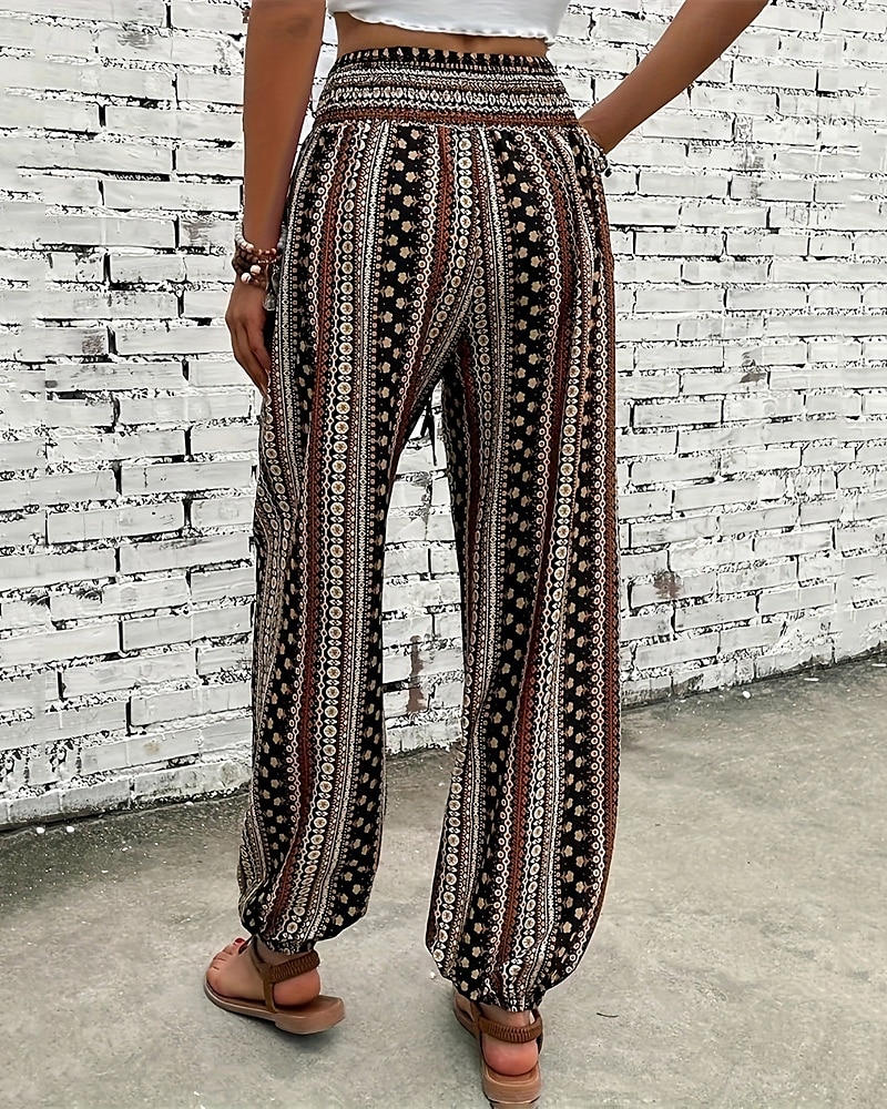 Mujer Persona que practica jogging Pantalones Vacaciones Boho Longitud total Media cintura Geométrico Cintura elástica Transpirable Cómodo Microelástico Calle Ropa Cotidiana Noche Morrón Oscuro 2025 - $19.99 –P2