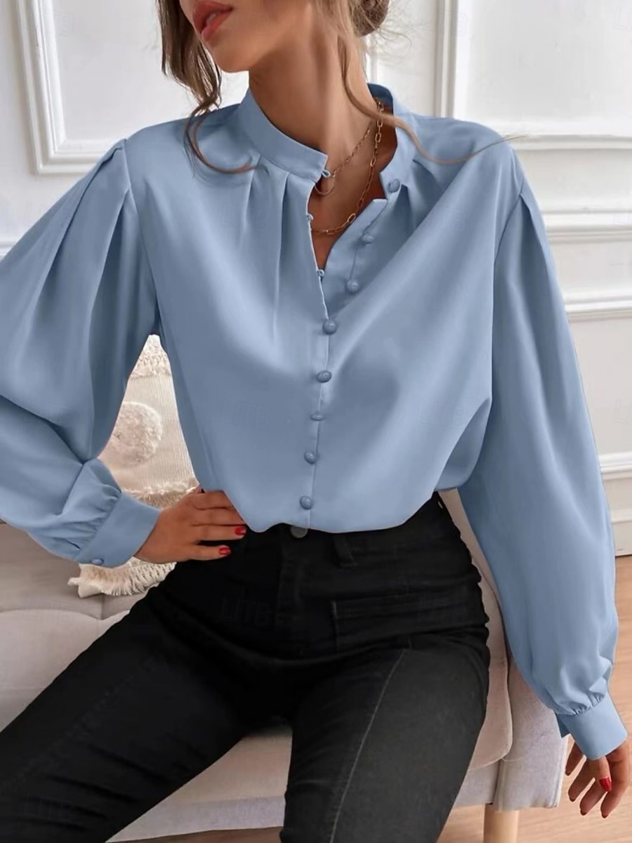 Women's Shirt Solid Color Floral Stylish Basic Casual Long Sleeve Shirt Collar Regular Tops Daily Buttons Black White Blue Khaki Summer Spring 2025 - $22.99 –P2