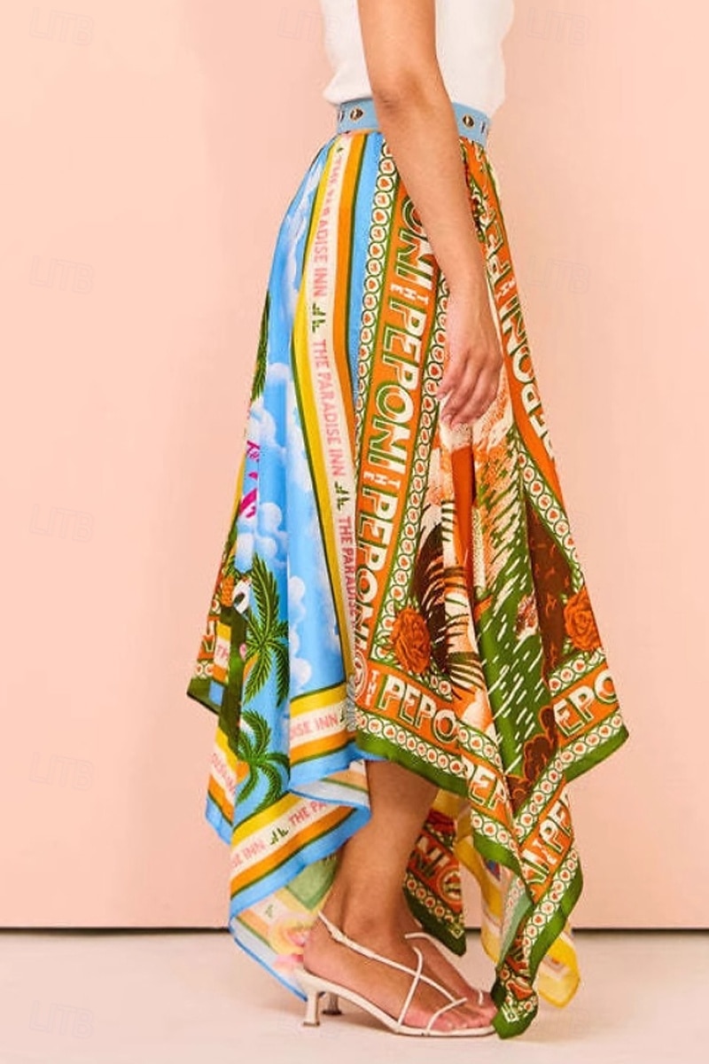 Damen Rock Lässig Boho Maxi Mittlere Hüfthöhe Röcke Blumen Druck Asymmetrischer Saum Mikroelastisch Straße Ausgehen Grün Sommer Polyester 2025 - $22.99 –P5