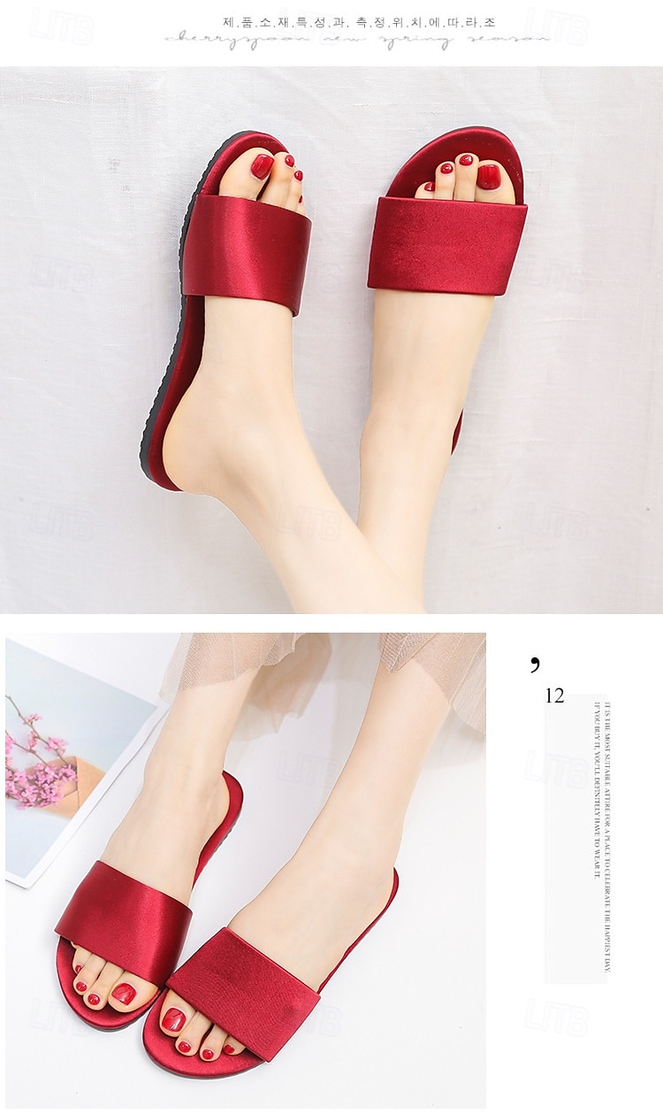 Women Satin Slide Flat Open Toe Soft Slip on Silky Slide Sandal House Slipper 2025 - $16.99 –P5