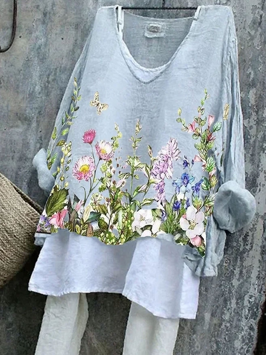 Damskie Bluzka Kwiaty Graficzny Elegancki Codzienny Rękaw 3/4 W serek Zwykłe topy Codzienny Biały Rumiany róż Niebieski Fioletowy Zielony Lato Wiosna 2025 - $24.99 –P1