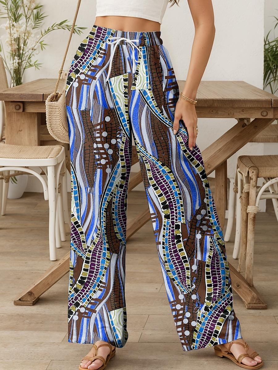 Damen Weites Bein Chinos Baggy-Hosen Urlaub Vintage Mode Volle Länge Hohe Taille Grafik Geometrisch Abstrakt Drucken Atmungsaktiv Weich Mikroelastisch Formell Outdoor Urlaub Karminrot Violett 2025 - $24.99 –P7
