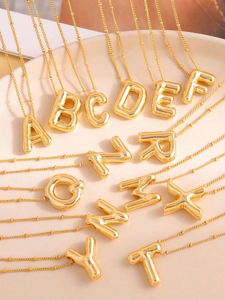 Collier pendentif lettre bulle plaqué or – bijou personnalisé avec initiales de 26 lettres de l'alphabet pour femmes et filles – style minimaliste tendance pour anniversaire, remise de diplôme ou usage quotidien de 2025 ? $11.99 –P3