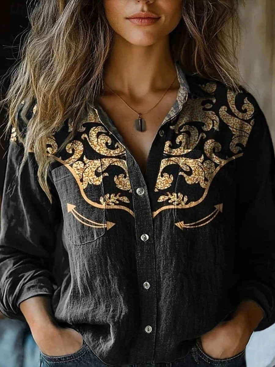 Per donna Camicia Camicia Boho Tasca Bottoni Stampato Floreale Paisley Elegante Moderno Manica Lunga Colletto a Camicia Top Regolari Quotidiano Ferie Blu Marrone rossastro Nero Giallo Vino Estate del 2026 a $27.99 –P4