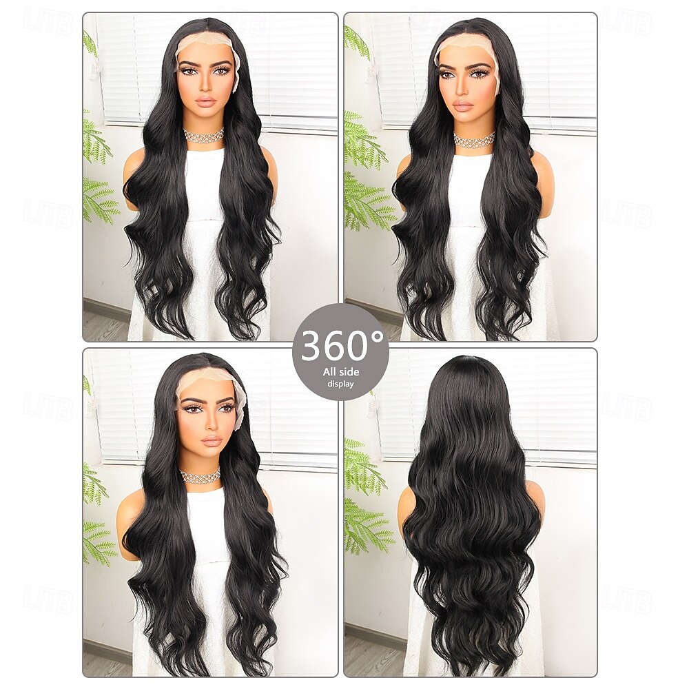 Synthetic Lace Wig Body Wave Style 30 inch Black Middle Part 13x4 Lace Front Wig Women's Wig Black 2026 - $76.99 –P2