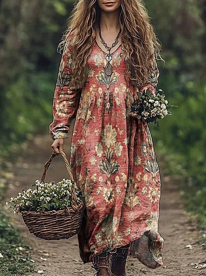 Damskie Sukienka maxi Sukienka letnia Plisowana sukienka Urlop Codzienny Boho Wyjściowe Plaża Luźny / a Graficzny W Tureckie Wzory Długi rękaw W serek Głęboka zieleń Czarny Czerwony Niebieski Lato 2025 - $35.99 –P2