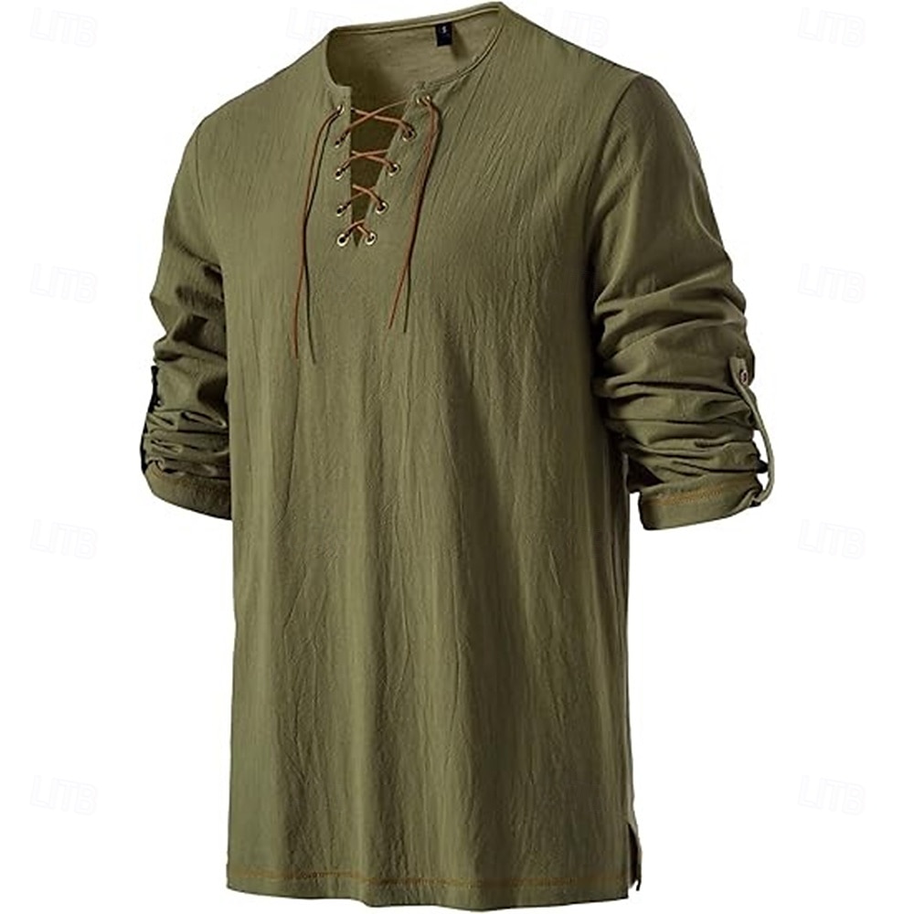 Middeleeuws Renaissance 17e eeuw Gemiddelde Lengte Blouse / overhemd Cosplay kostuum Ridder Viking Keltische ridder Trekkoord Effen Kleur Kostuum Voor heren Piraat Halloween Maskerade Casual 2025 - $28.99 –P9