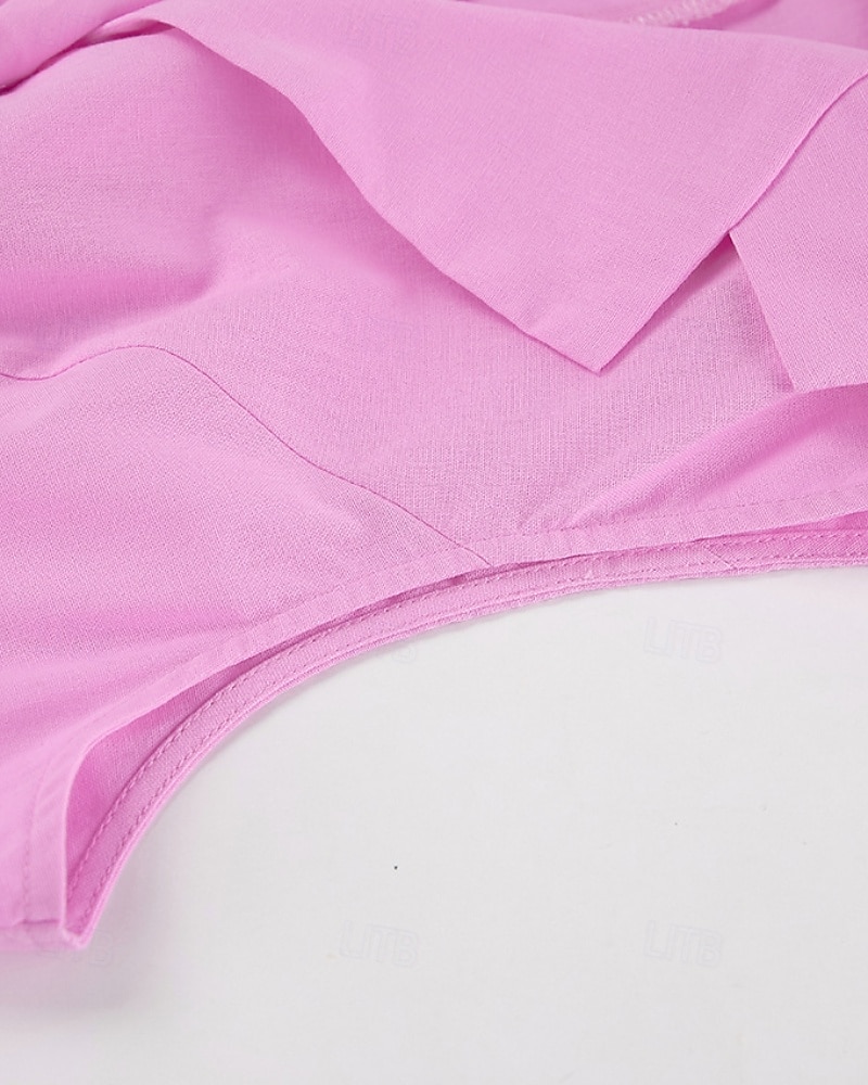 Women's Active Basic Cotton Linen Sets Vest Pants Sets Sleeveless Shirt Collar Solid Color Dubbele Rij Knopen Outdoor Date Pink Blue Summer Regular Fit 2025 - $36.99 –P15