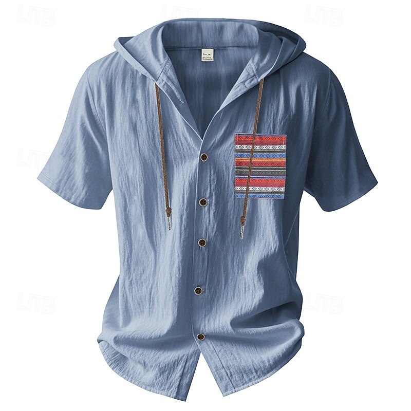 Herren Hemd Freizeithemd Knopfhemd Baumwollhemd Einfach Urlaub Straße Schwarz Weiß Hellgrün Dunkelmarine Kurzarm Mit Kapuze Sommer Bekleidung Button-Down 2025 - $25.99 –P1