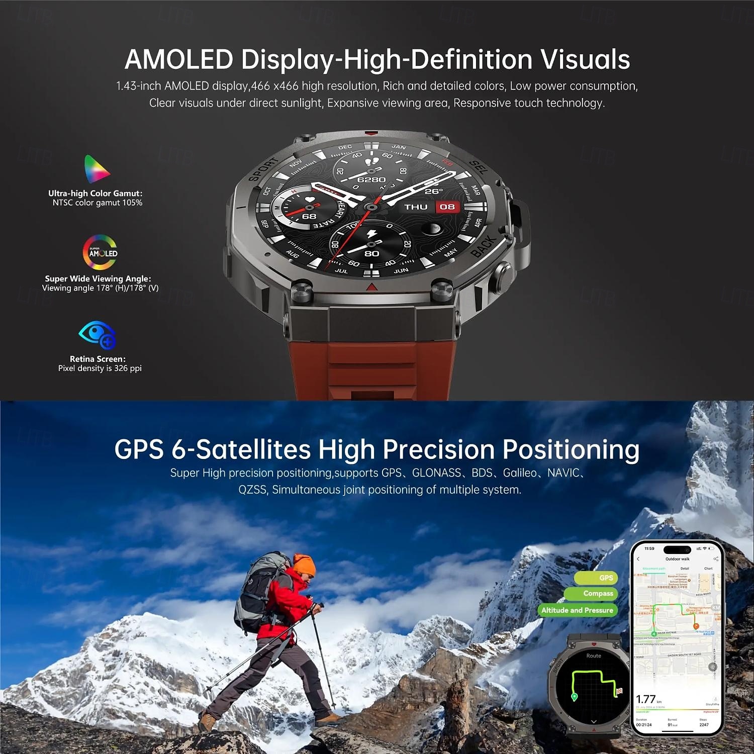 696 DM58 Chytré hodinky Sledovač fitness Monitor spánku Bluetooth Připomenutí hovoru Android i iOS Vlastní obličej 1,43 2025 - $79.99 –P2