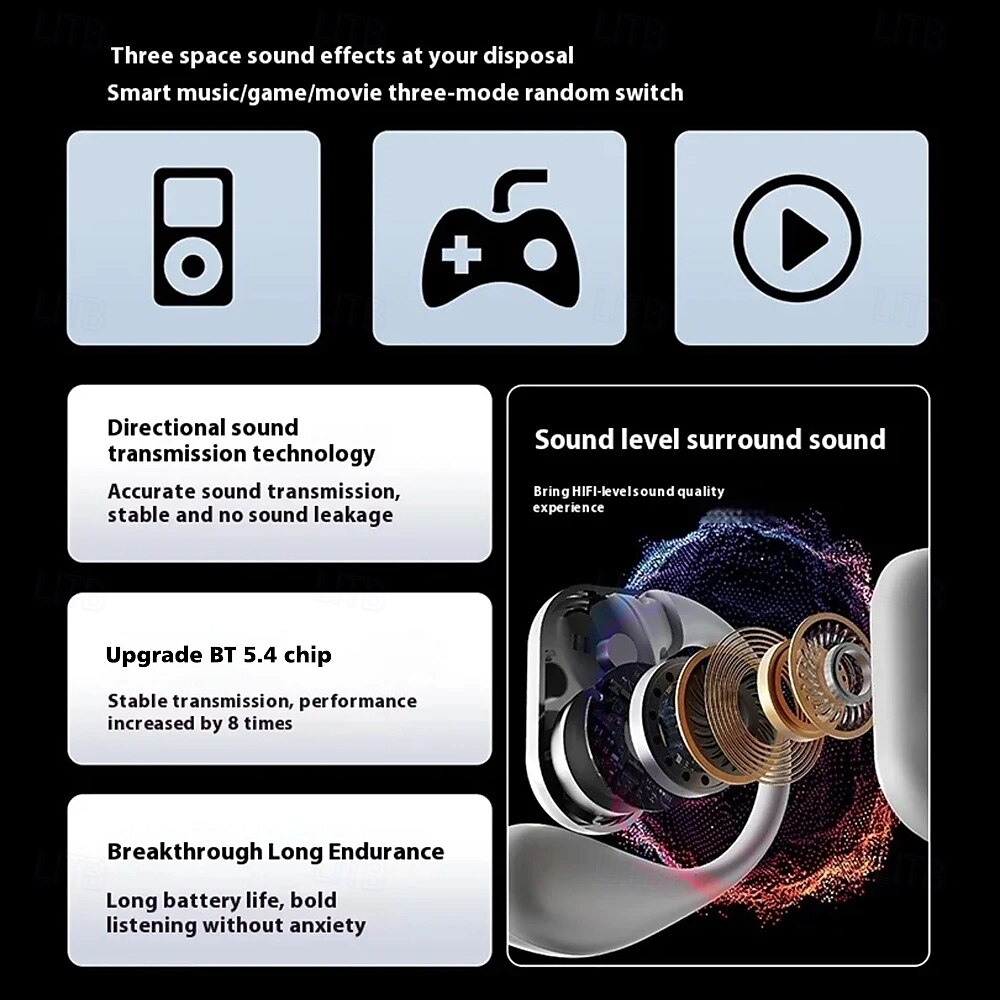 Q18 Ear Hanging Full Color Touch Screen Noise Reduction Bluetooth Earphones Multi functional Touch Screen OWS Ear Hanging 2025 - $27.99 –P6