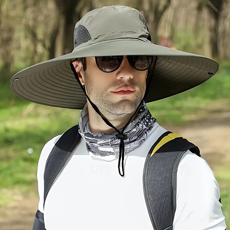 Men's UV Protection Bucket Hat for Fishing & Hiking - Sporty Wide Brim Sunshade Cap, Beige with Black Band, Hand-Washable, Lightweight & Breathable for Outdoor Adventures 2025 - $19.49 –P5