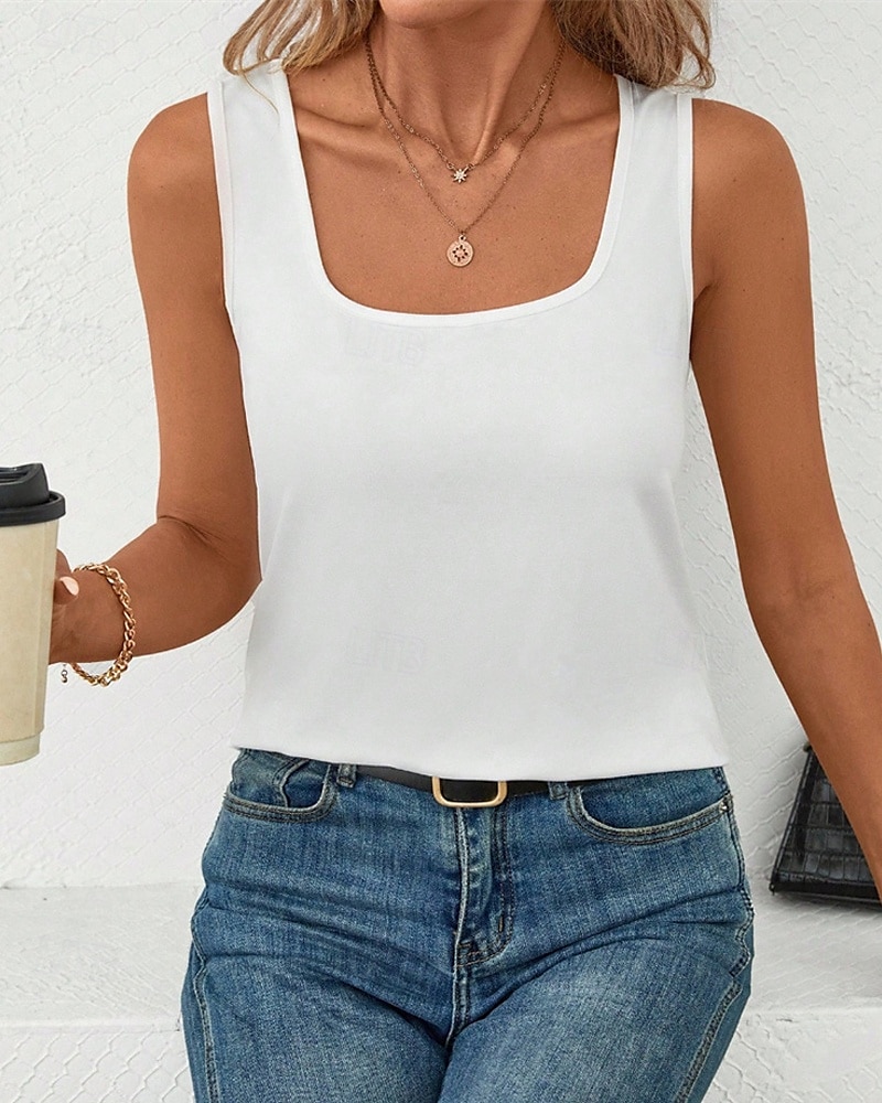 Women's Tank Top Tee Top Plain Fashion Modern Sleeveless Square Neck Regular Tops Daily Beach Wear Black White Gray Summer 2025 - $14.99 –P4