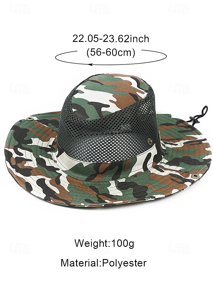 Men's Camouflage Mesh Sun Hat with Wide Brim and Chin Strap – Breathable Outdoor Hiking Fishing Hat for Summer Travel and Camping 2026 - $9.99 –P8