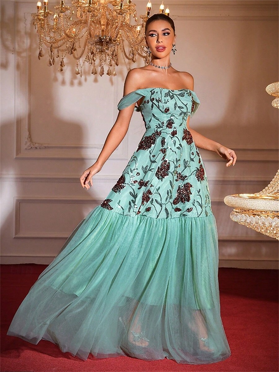 sachin and babi light blue dress A-Line Quinceanera Dresses Elegant Dress Wedding Wedding Guest Floor Length  Sleeveless Off Shoulder Tulle Backless with Floral Print 2026