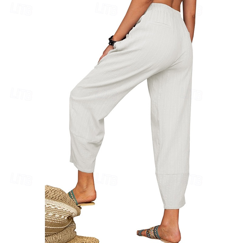 Per donna Pantaloni in cotone e lino Pantaloni Eleganti Streetwear Casual Lunghezza intera Naturale Semplice Tasca Elastico in vita Comodo Confortevole Uscire Weekend Vinaccia Grigio Nero Bianco del 2025 a $24.99 –P16