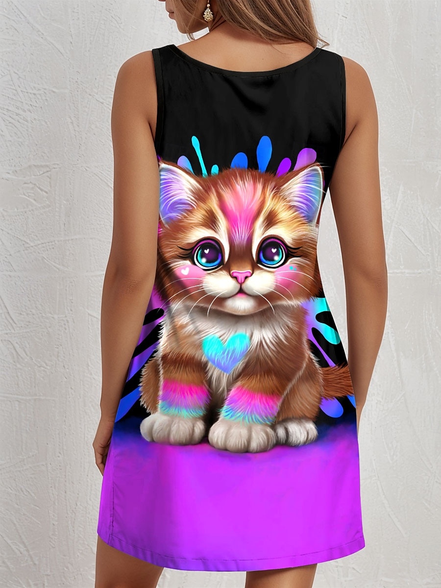 lil kitty by sheena pike dámské minišaty linkové šaty letní šaty mimo ramena dovolená ležérní denní volný střih grafika zvíře bez rukávů u krku černá léto 2025 - $24.99 –P2