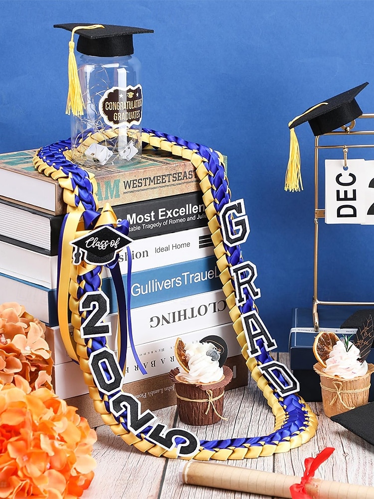 Corona de graduación de la clase de 2025: collar de cinta trenzada con letras de graduación y dije de sombrero, regalo de recuerdo hecho a mano para la ceremonia de graduación de la escuela secundaria y la universidad. 2025 - $14.99 –P4