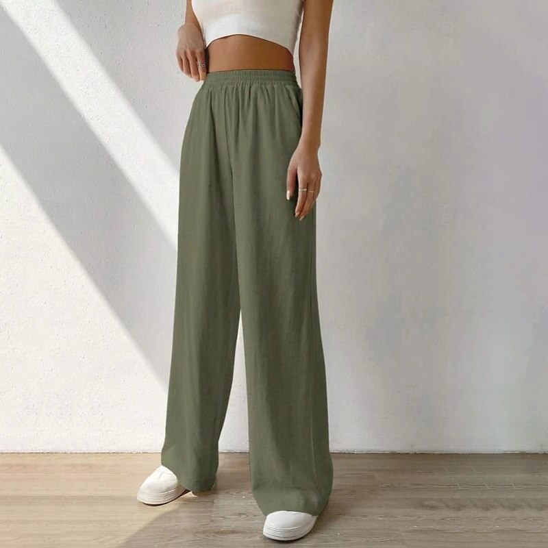 Women's Cotton Linen Pants Slacks Streetwear Casual Full Length Natural Plain Pocket Elastic Waist Comfy Comfortable Casual Daily Weekend Apricot Light Sky Blue Black Army Green Summer Regular Fit 2025 - €32.99 –P9
