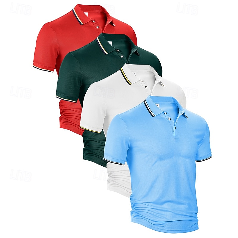 Πολλαπλές συσκευασίες 4 τεμ Ανδρικά Πέτο Κοντομάνικο Μαύρο+Λευκό+Γκρι+Γαλάζιο Button Up Polos Πουκάμισο γκολφ Μπλουζάκια Golf Polos Κουμπιά Σκέτο Διακοπές Καθημερινά Ρούχα Πολυεστέρας Καλοκαίρι 2026 - $44.99 –P9