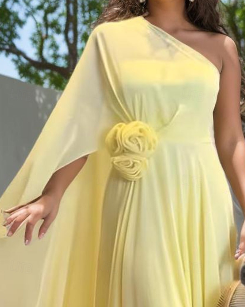 Robes de mariée Sirène  Trompette Une épaule Sans manches Longueur de sol en mousseline de soie Robes de mariée avec fleurs de 2025 ? $182.99 –P2