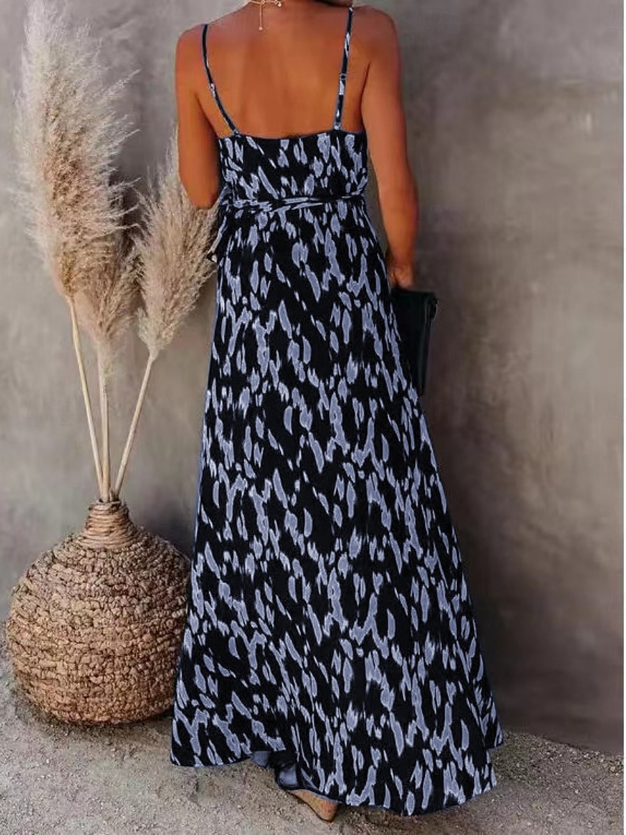 Damen Maxikleid A Linie Kleid Unterkleid Urlaub Lässig Boho Outdoor Ausgehen Strand Standard Passform Grafik Geometrisch Ärmellos Spaghettiträger Weiß Leicht Braun Blau Grau Sommer 2025 - $29.99 –P13