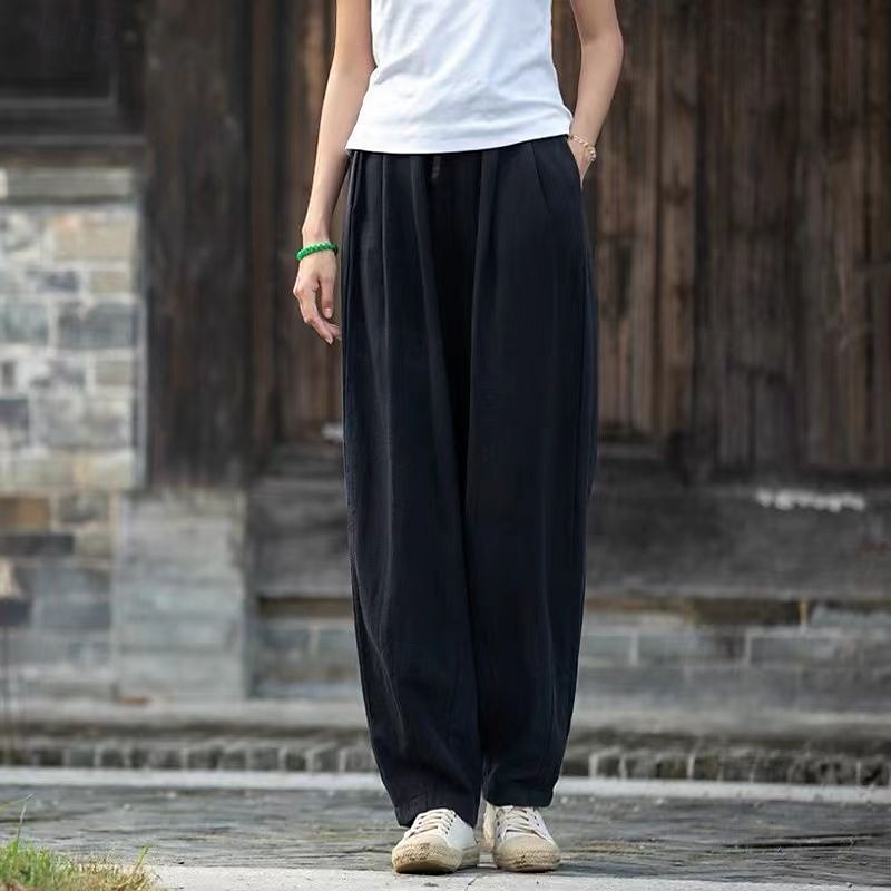 Femmes Pantalon en coton et lin Slacks Streetwear Occasionnel Longueur complète Naturel Uni Avec Poches Conception à cordon élastique Confortable Vacances Rue Abricot Noir Marine foncé Café Été Coupe de 2025 ? $22.99 –P5