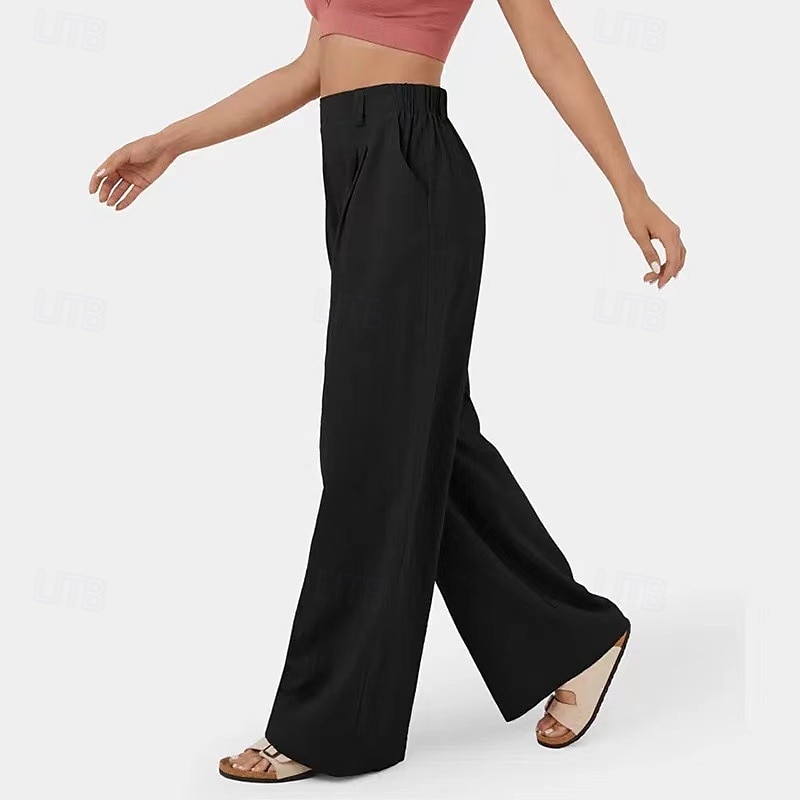 Damen Hose aus Baumwollleinen Palazzo-Hose Mode Streetwear Komfort Volle Länge Mittlere Taille Einfach Plissiert Tasche Bequem Außenbereich Straße Alltagskleidung Ausgehen Dunkelbraun Schwarz 2025 - $27.99 –P5