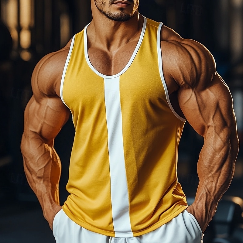 Per uomo Canotta Gilet Canottiera Maglietta senza maniche Senza Maniche Girocollo Scollo a Cucchiaio Estate Semplice Moda Classico Confortevole Blocco di colore Casuale Palestra Streetwear Giallo del 2026 a $14.99 –P1