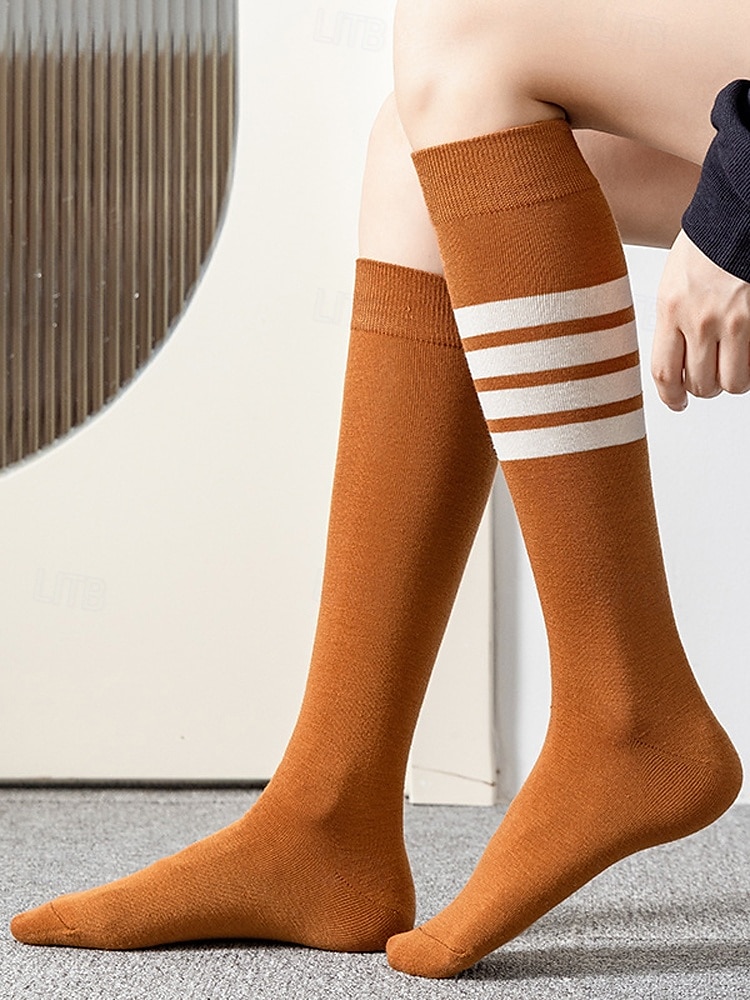 Kniehohe, asymmetrisch gestreifte Damensocken – sportliche, über die Wade reichende Baumwollsocken für Schuluniformen für Schüler, Abschlussfeiern, Cheerleading und den Alltag 2025 - $7.99 –P7