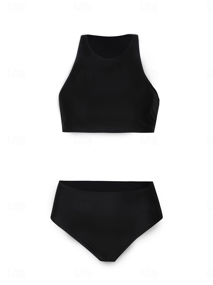 Women's Swimsuits Bikini 2 Piece Briefs Swimsuit Backless Slim Vacation Beach Wear Solid Color Round Neck Sleeveless Bathing Suits 2025 - $16.99 –P3
