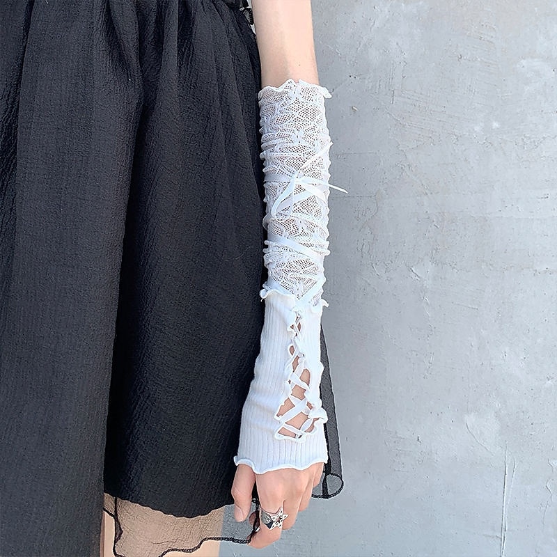 mănuși lolita în stil balet mâneci din dantelă albă design subțire pentru femei protecție solară de vară bretele pentru fete picante degete lungi expuse 2025 - $8.99 –P7