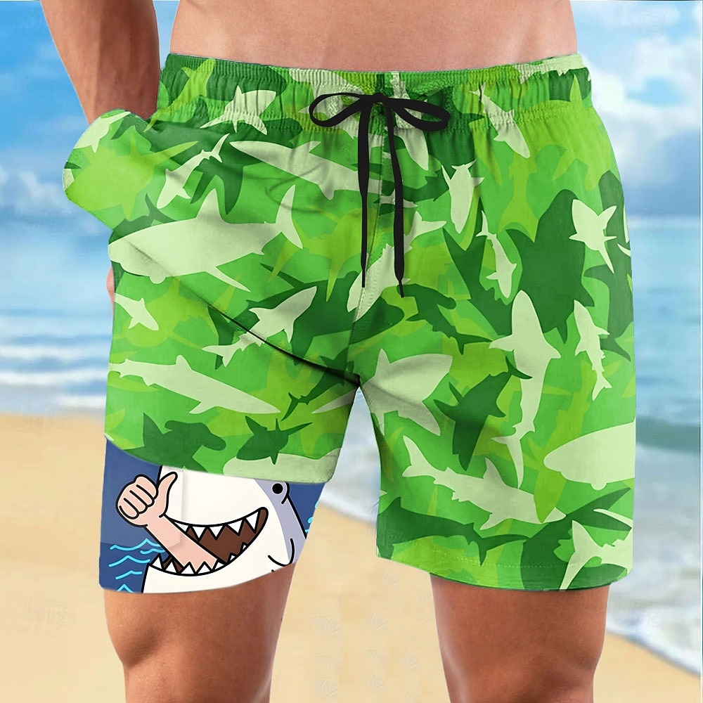 Herr Haj Rolig Havsvarelser Fodrade shorts 2 i 1 simshorts Badshorts Medium Midja Hawaiisk Semester Standkläder Sidfickor Med kompressionsfoder Elastisk dragsko i midjan Designer Kläder 2025 - $21.99 –P3
