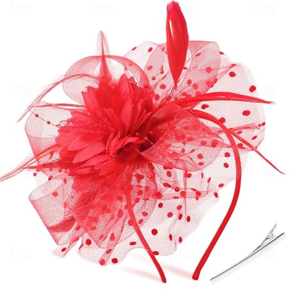 Fascinator-Hut, Feder-Stirnband, Damen-Fascinator, Teeparty-Kopfbedeckung mit Clip, Blumen-Stirnband für Mädchen &Ampere 2025 - $32.99 –P14