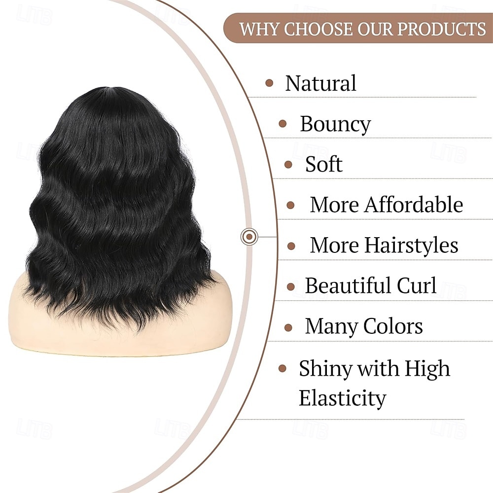 Wigs for Women Wavy Short Black Wig with Bangs Curly Bob Wig Shoulder Length Women's Wigs Synthetic Heat Resistant Fiber Wigs for Daily Party Use 2026 - $25.99 –P5