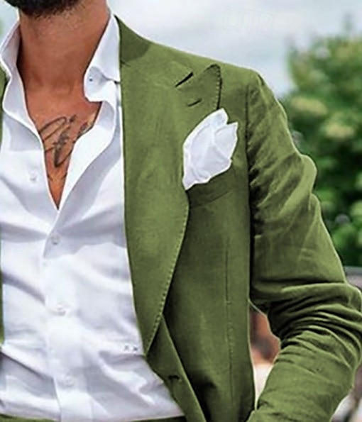 Men's Wedding Summer Linen Suits Black Sky Blue Solid Colored Tailored Fit 2 Piece Single Breasted Two-buttons 2025 - $116.99 –P2
